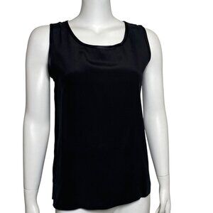 Vintage Silkscreen Sleeveless Silk Tank Top Size S Lightweight Scoop Neck Black